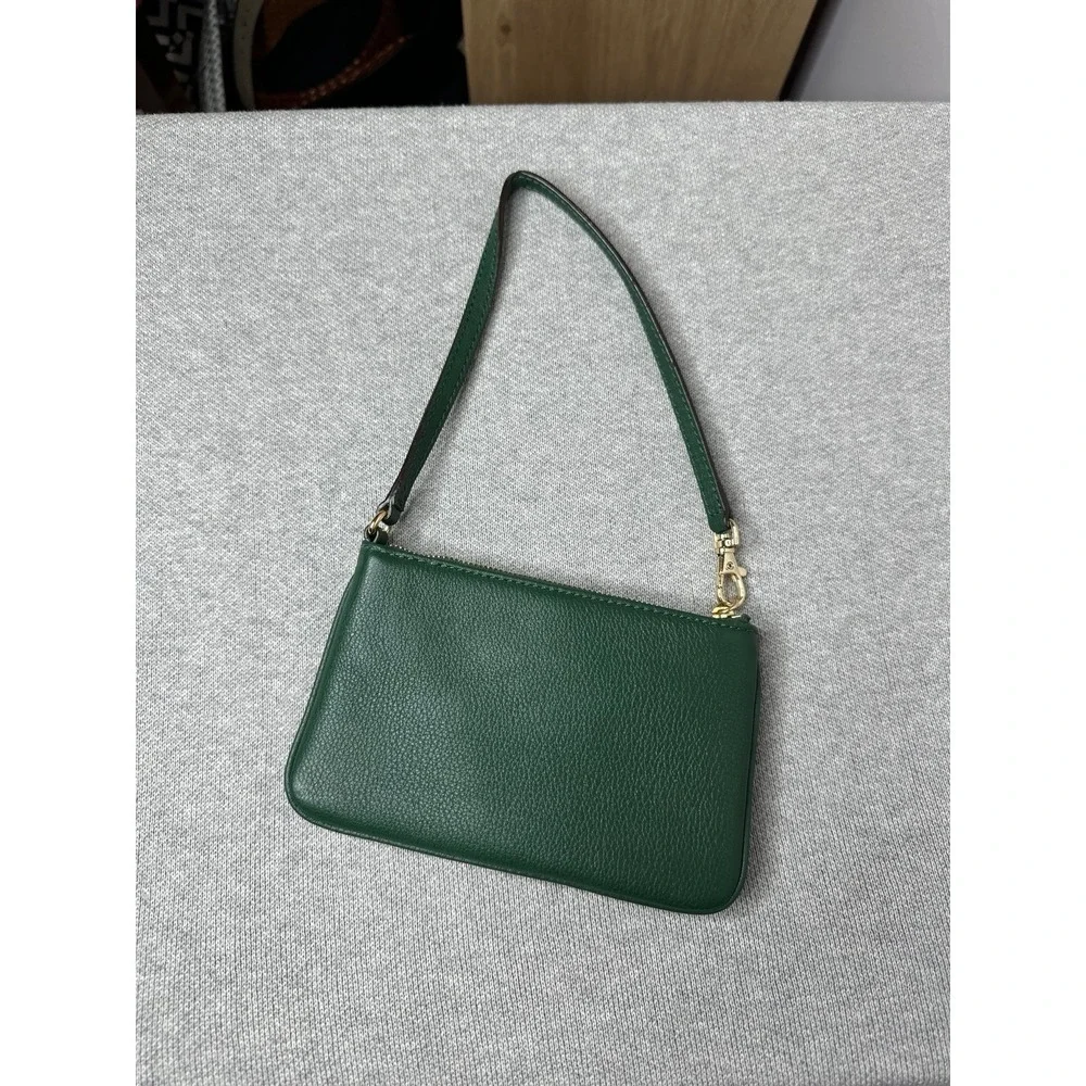 Michael Kors baby bag wristlet green leather with gold metal
